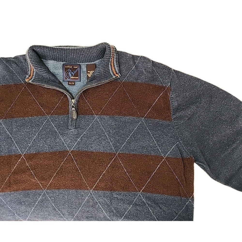 Cotton Reel Blues Men's XL Cotton/Wool Golf Pullover Sweater 1/4-Zip Stripes EUC